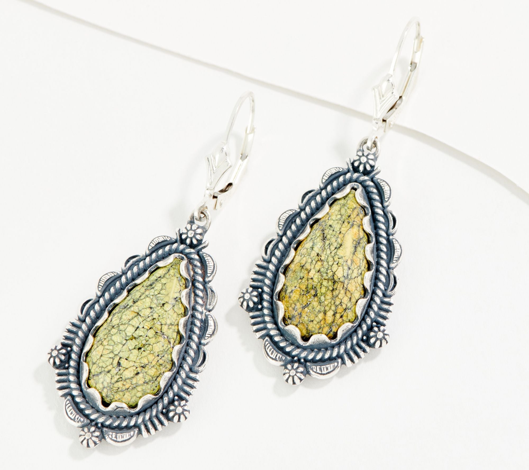 American West Sterling Silver Pear Shape Serpentine Lever Back Earrings, 1-7/8"