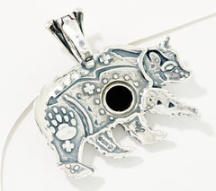 Fritz Casuse Sterling Silver Black Agate Bear Enhancer, 1-1/2"