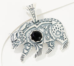 Fritz Casuse Sterling Silver Black Agate Bear Enhancer, 1-1/2"