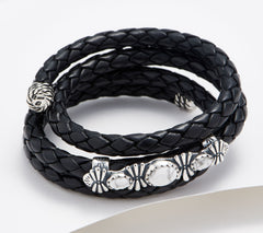 American West Sterling Silver Oval Howlite/Black Gemstone & Leather Coil Bracelet