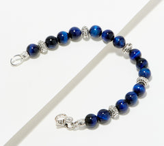 JAI Sterling Textured Blue Tiger's Eye Bead Bracelet, 6-3/4"