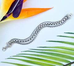 JAI Sterling Silver Triple Strand Box Chain Bracelet, Avg