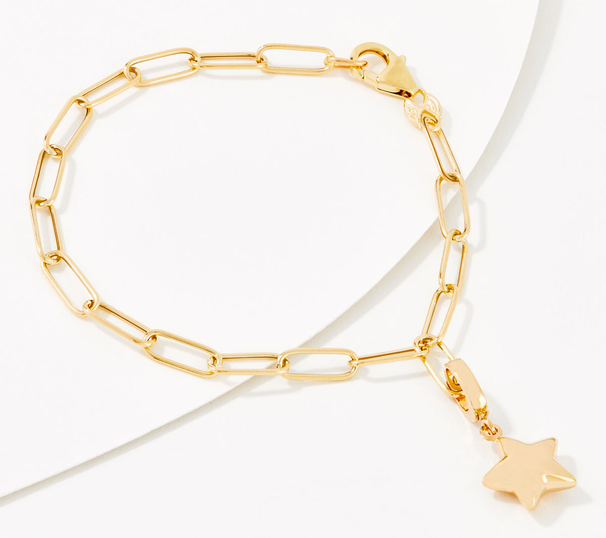 EternaGold 14K Gold Paperclip Chain, Removable "Star" Charm Bracelet, 6-1/4"