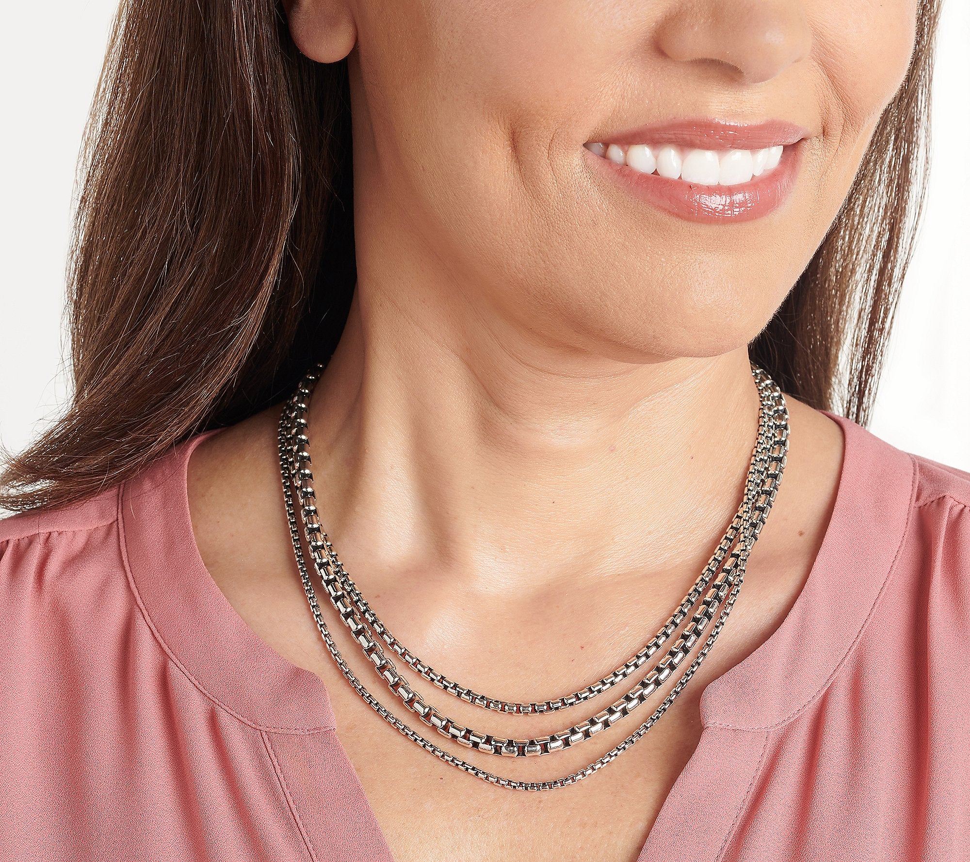 JAI Sterling Silver Triple Strand Box Chain Necklace, 18"