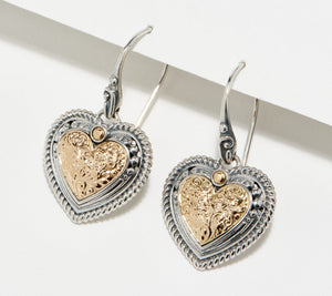 Artisan Crafted Sterling Silver & 18k Gold Accents Heart Earrings