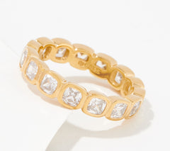 Diamonique Sterling Silver Goldcald Bezel-Set Cushion-Cut Eternity Band Ring, Size 8