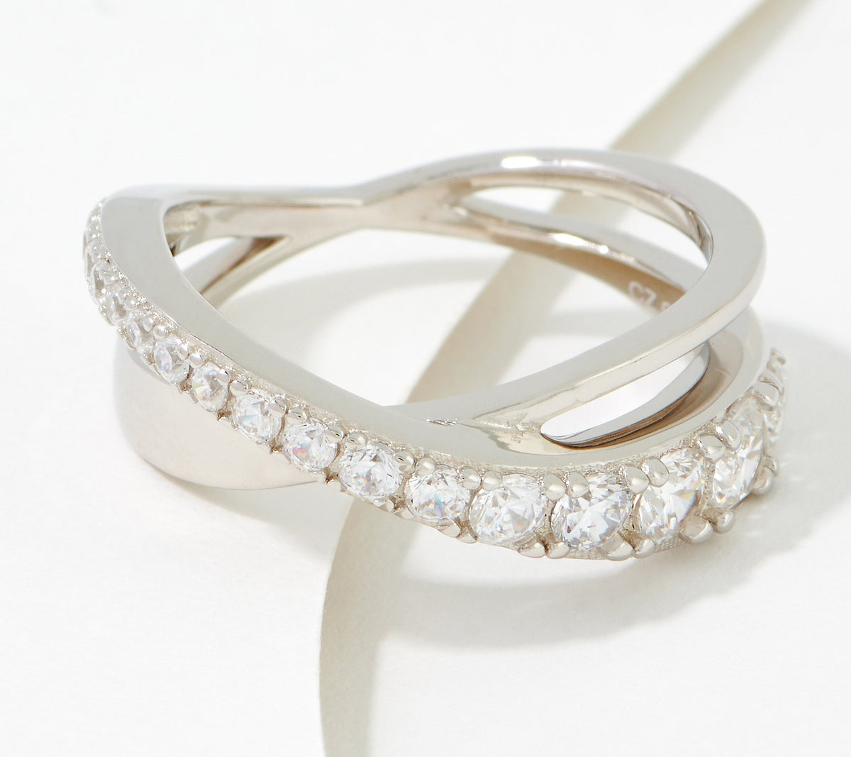 Diamonique Graduated Crossover Band Ring, Sterling Silver Size 11