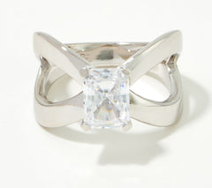Diamonique x Kathy Levine Sterling Silver Emerald-Cut Icon Ring. Size 7