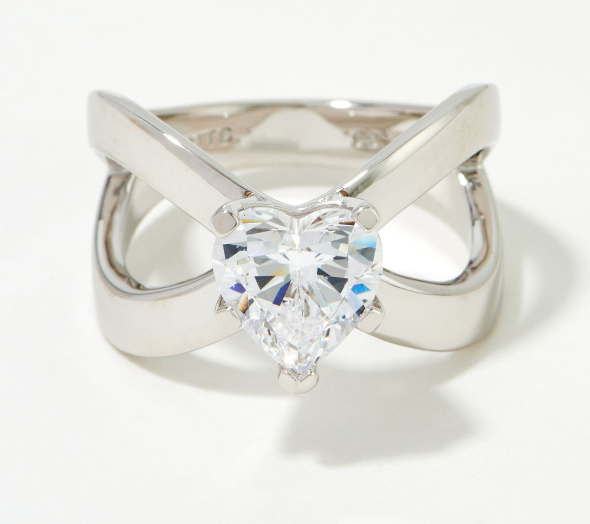Diamonique x Kathy Levine Sterling Silver Heart-Cut Icon Ring. Size 6