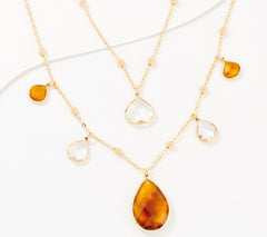 Denim & Co Layered Neutral Multi Stone Shaky Necklace with 3" Extender Gold Plated Metal