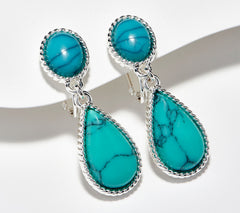 Denim & Co. Cabochon Post & Clip Southwestern Drop Earrings, Silvertone