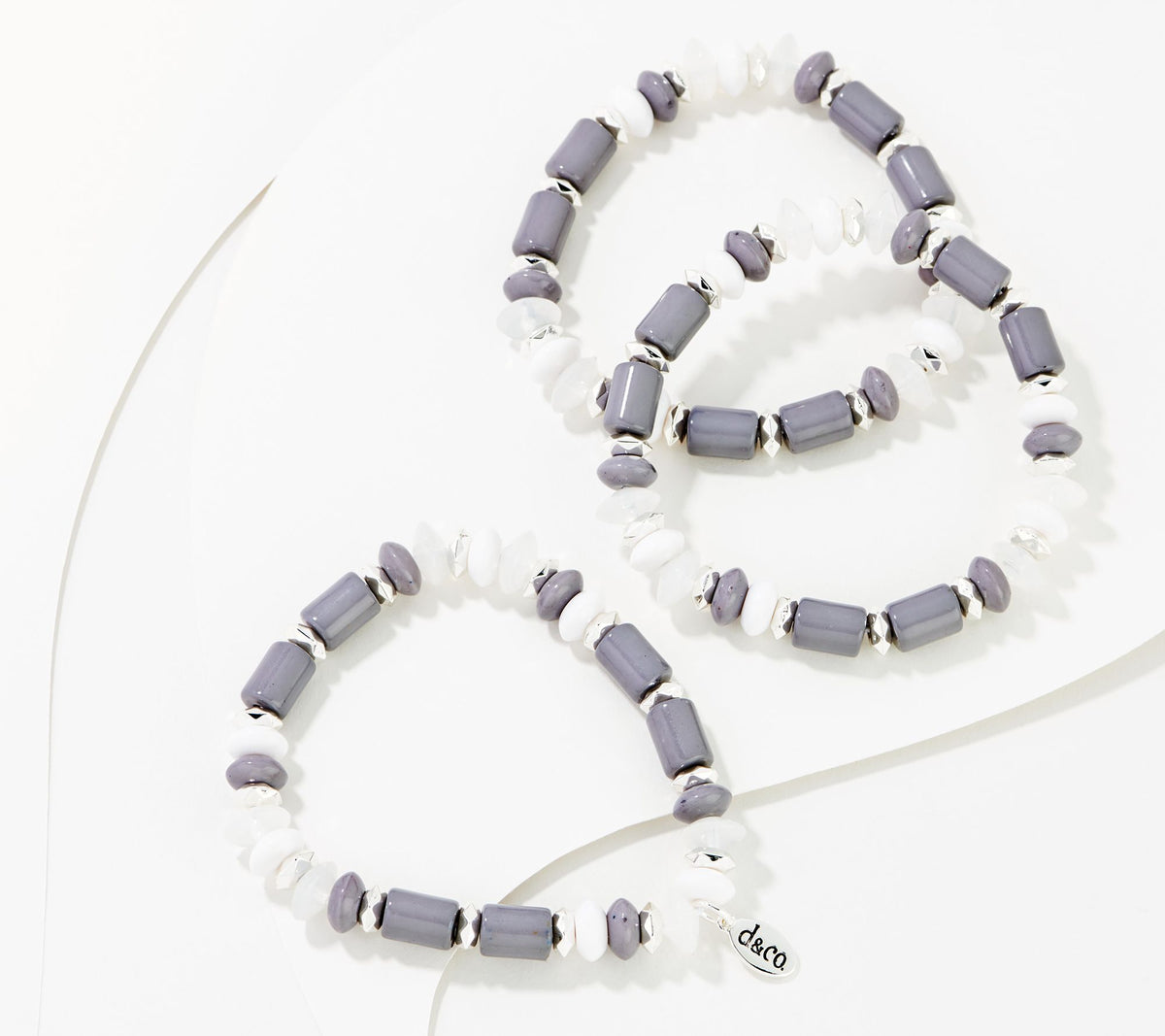 Denim & Co S/3 Beaded Southwest Stretch Lavender / White, Average/Large Bracelets