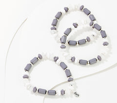 Denim & Co S/3 Beaded Southwest Stretch Lavender / White, Average/Large Bracelets