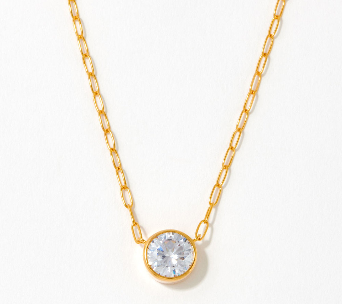 Diamonique Sterling Silver Gold-Clad  Bezel Set Solitaire Necklace, 18"