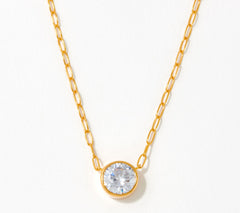 Diamonique Sterling Silver Gold-Clad  Bezel Set Solitaire Necklace, 18"