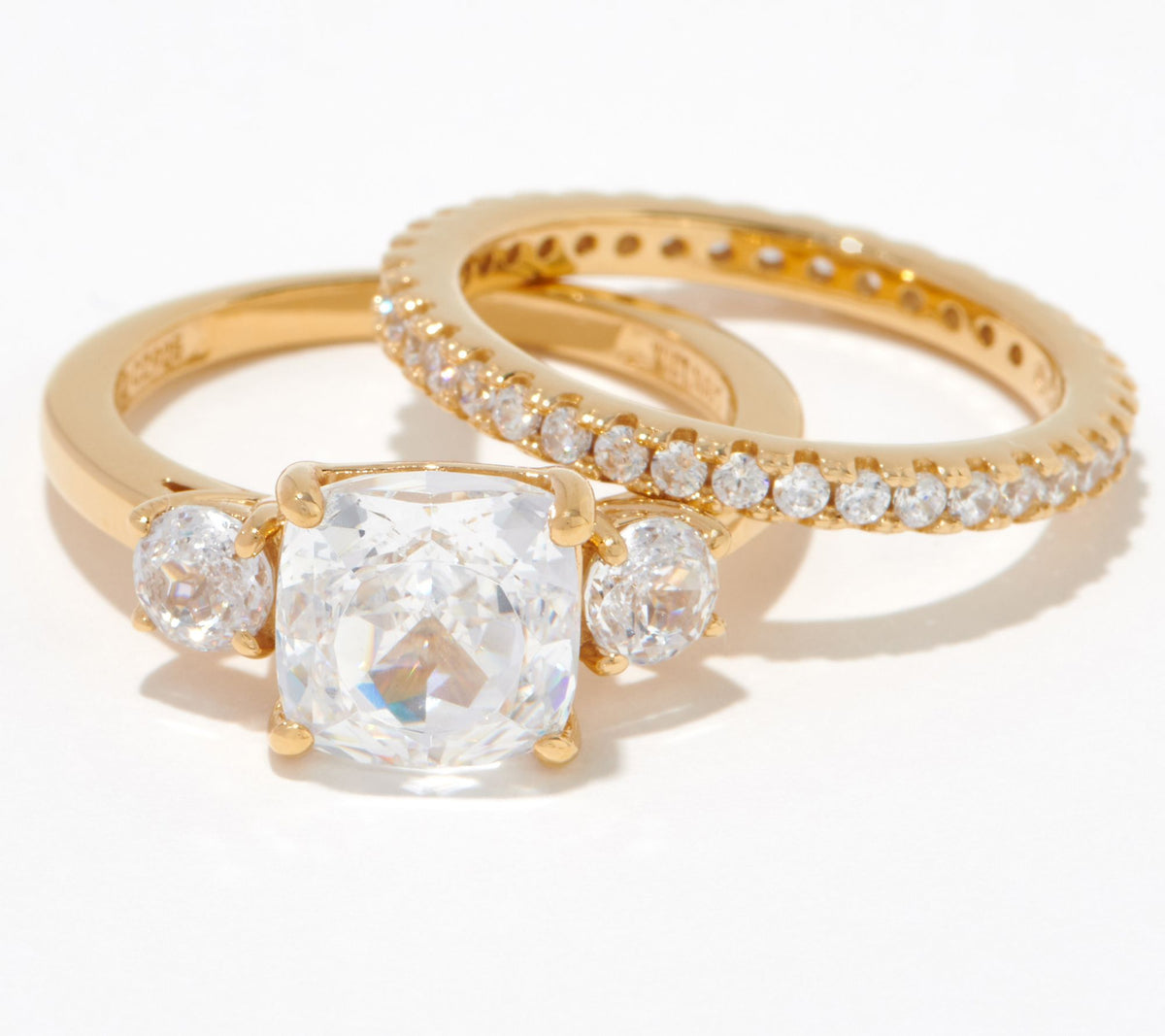 Diamonique Sterling Silver Goldclad 35th Anniversary 135 Facet Choice of Cut Ring Set, Size 10.5