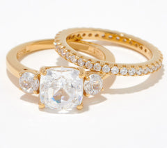Diamonique Sterling Silver Goldclad 35th Anniversary 135 Facet Choice of Cut Ring Set, Size 10.5