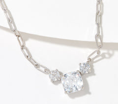 Diamonique Sterling Silver 35th Anniversary 135 Facet Cushion cut 3-Stone Necklace,  18"