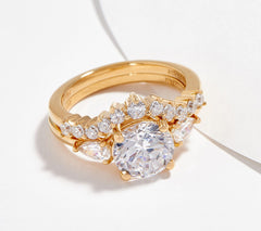 Diamonique Sterling Silver Goldclad Round and Pear Bridal Ring Set, Size 7
