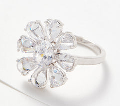 Diamonique Oval and Pear Flower Ring, Sterling Silver Size 10