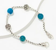 JAI Sterling Silver Kalahari & Apatite Bead 2.7mm Box Chain Bracelet, 8-1/4"