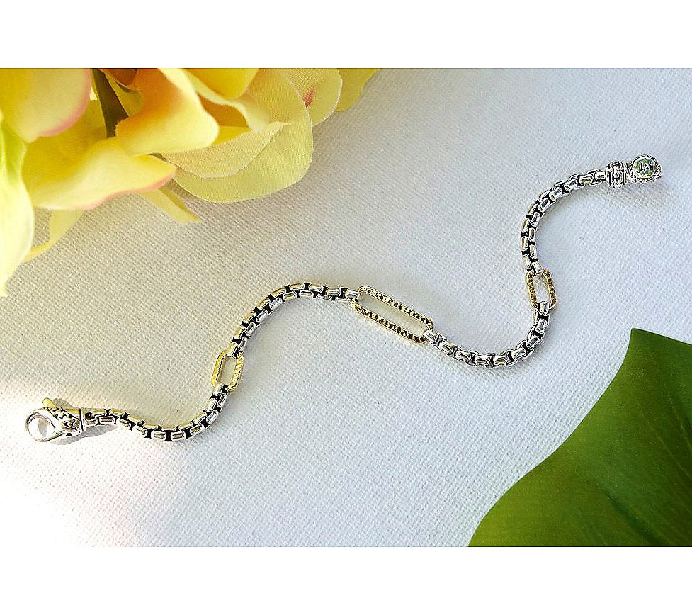 JAI Sterling Silver & 14K Paperclip 3.7mm Box Chain Bracelet, 6-1/4"
