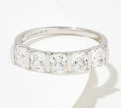 Diamonique Sterling Silver Cushion 5 Stone Tension Set Band Ring, Size 6