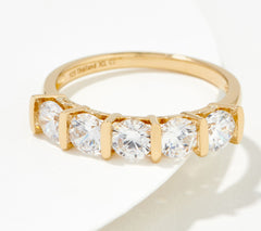 Diamonique Sterling Silver Goldclad Round 5 Stone Set Band Ring, Size 8