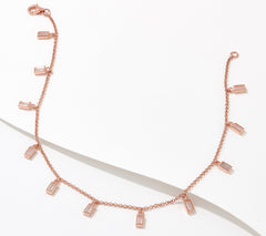 Diamonique Clear Baguette Dangle Anklet, Rose Sterling Silver, 12"