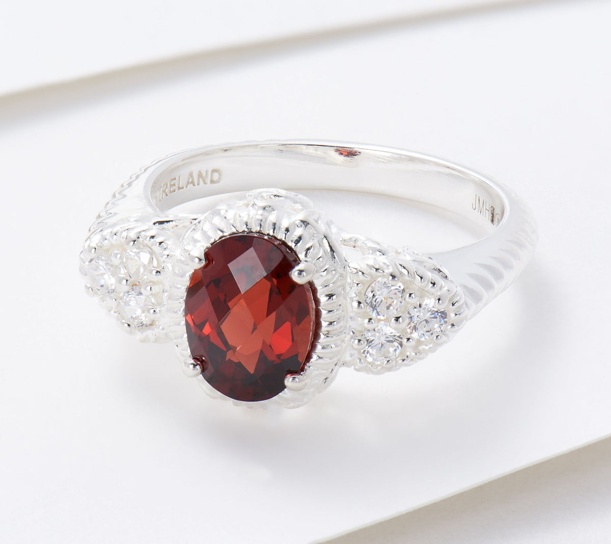 JMH Jewellery Diamonique Sterling Silver & Garnet Ring, Size 6