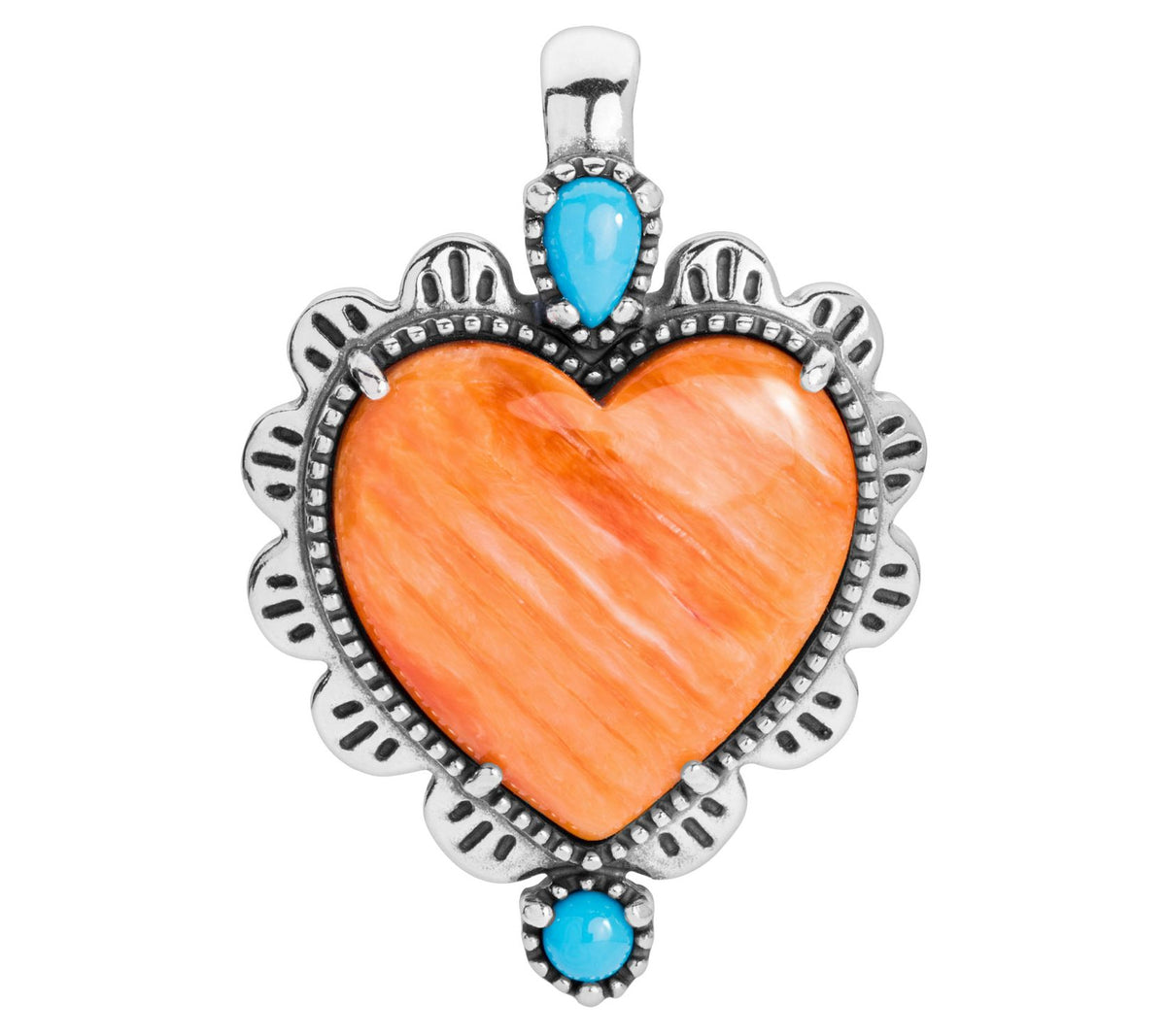 American West Sterling Silver Classics Multi Orange Spiny & Turquoise Heart Enhancer