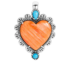 American West Sterling Silver Classics Multi Orange Spiny & Turquoise Heart Enhancer