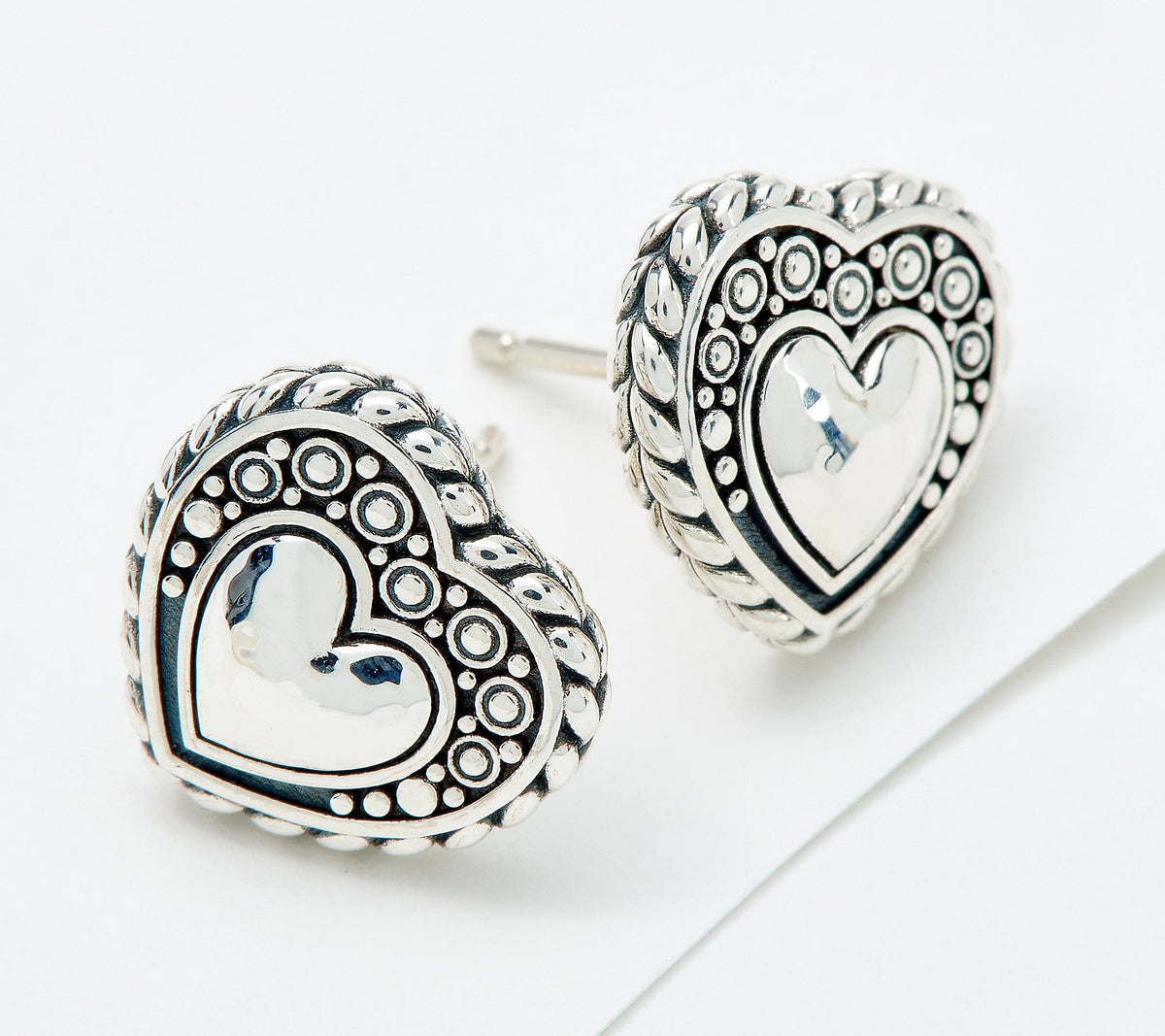 JAI Sterling Silver Artisan Kalahari Heart Stud Earrings