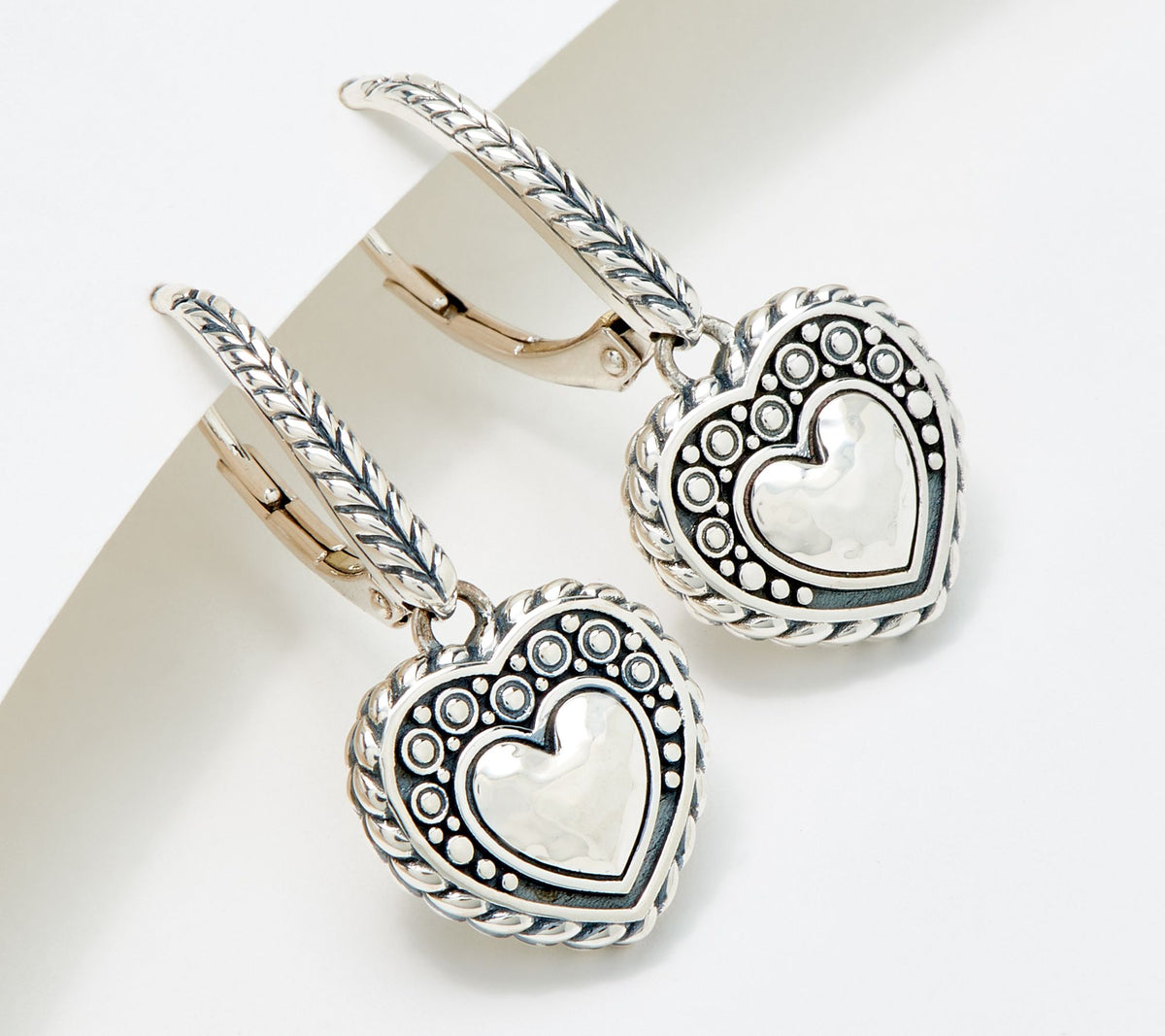 JAI Sterling Silver Artisan Kalahari Heart Lever Back Earrings, 1-1/4"
