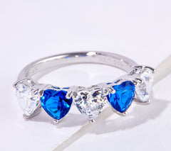 Diamonique x Kathy Levine Sterling Silver Clear & Sapphire Heart Ring, Size 7