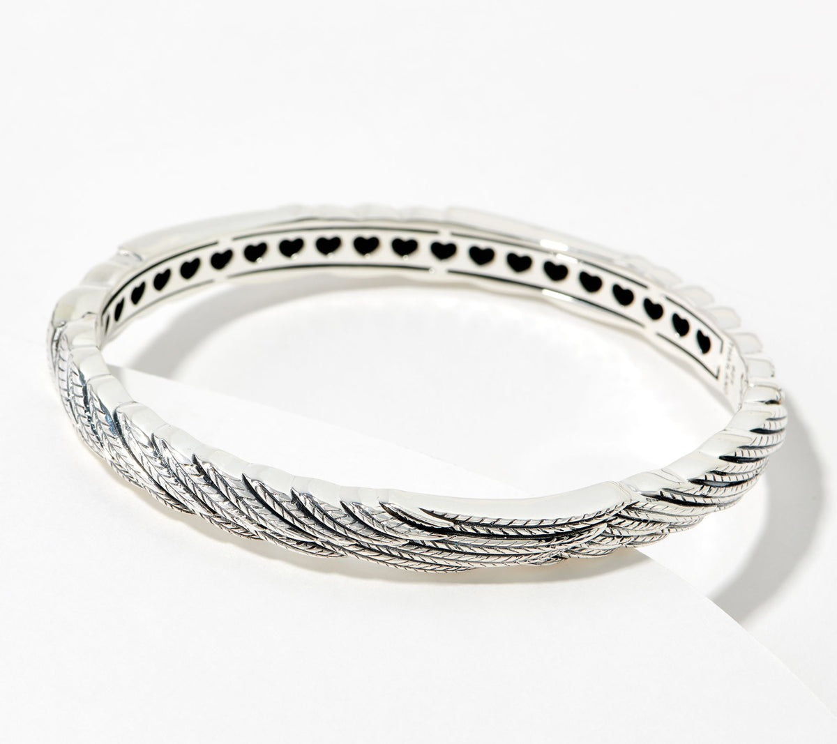 JAI Sterling Silver Carved Feather Heaven Bangle, 7-1/4"