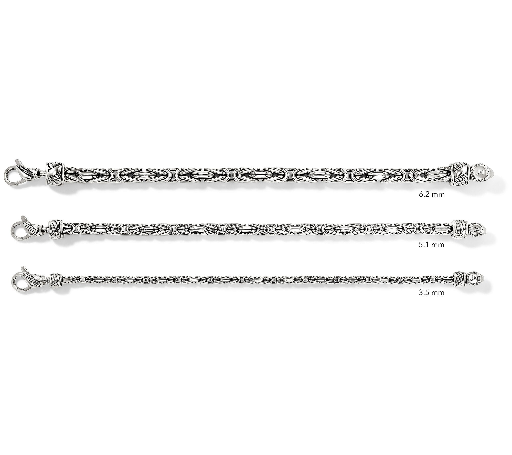 JAI Sterling Silver 3.5mm Byzantine Bracelet, 7-1/4"