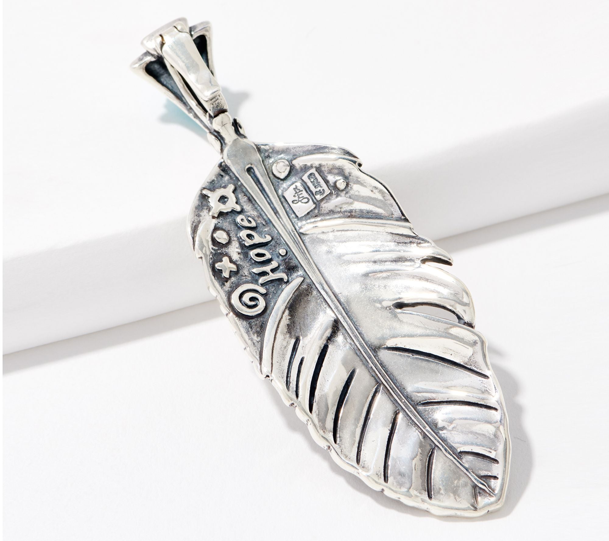 Fritz Casuse Sterling Silver Turquoise Prayer Feather Enhancer, 3"