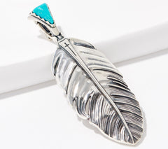 Fritz Casuse Sterling Silver Turquoise Prayer Feather Enhancer, 3"