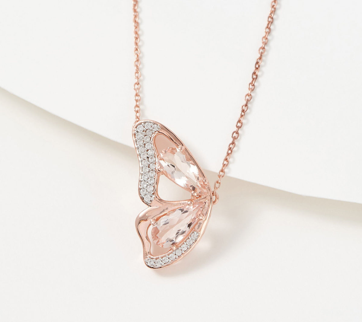 Affinity Gems Sterling Silver Roseclad Morganite & White Zircon Necklace, 18"