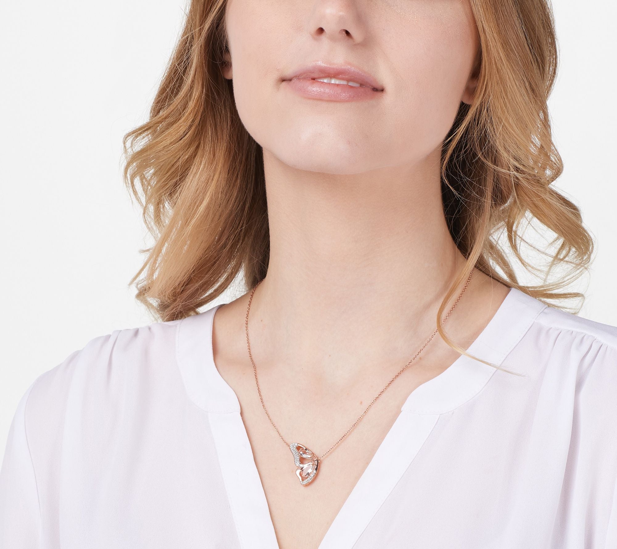 Affinity Gems Sterling Silver Roseclad Morganite & White Zircon Necklace, 18"