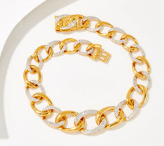 Affinity Diamonds 14K gold-clad Sterling Silver Curb Link Pave Bracelet. 6-3/4"