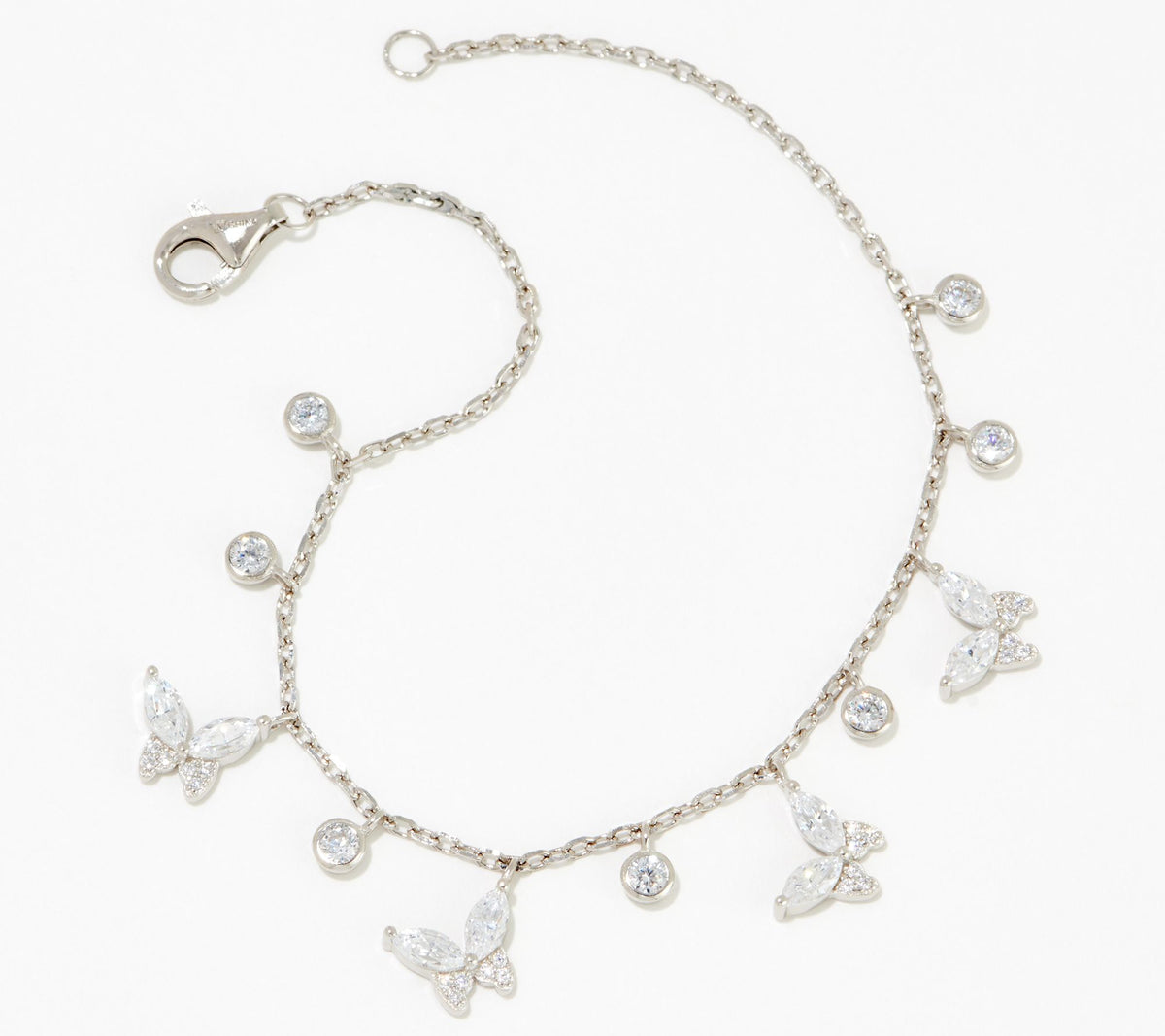 Diamonique Sterling Silver Marquise-Cut Butterfly Charm Bracelet, Large