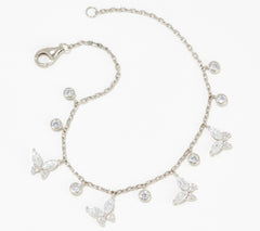 Diamonique Sterling Silver Marquise-Cut Butterfly Charm Bracelet, Large