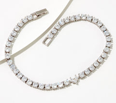 Diamonique Heart Station Sterling Silver Tennis Bracelet 8"