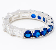 Diamonique Half and Half Sapphire Eternity Band, Sterling Silver Size 6