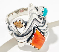 American West Sterling Silver Multi-Gemstone Sandia Ring, Size 9
