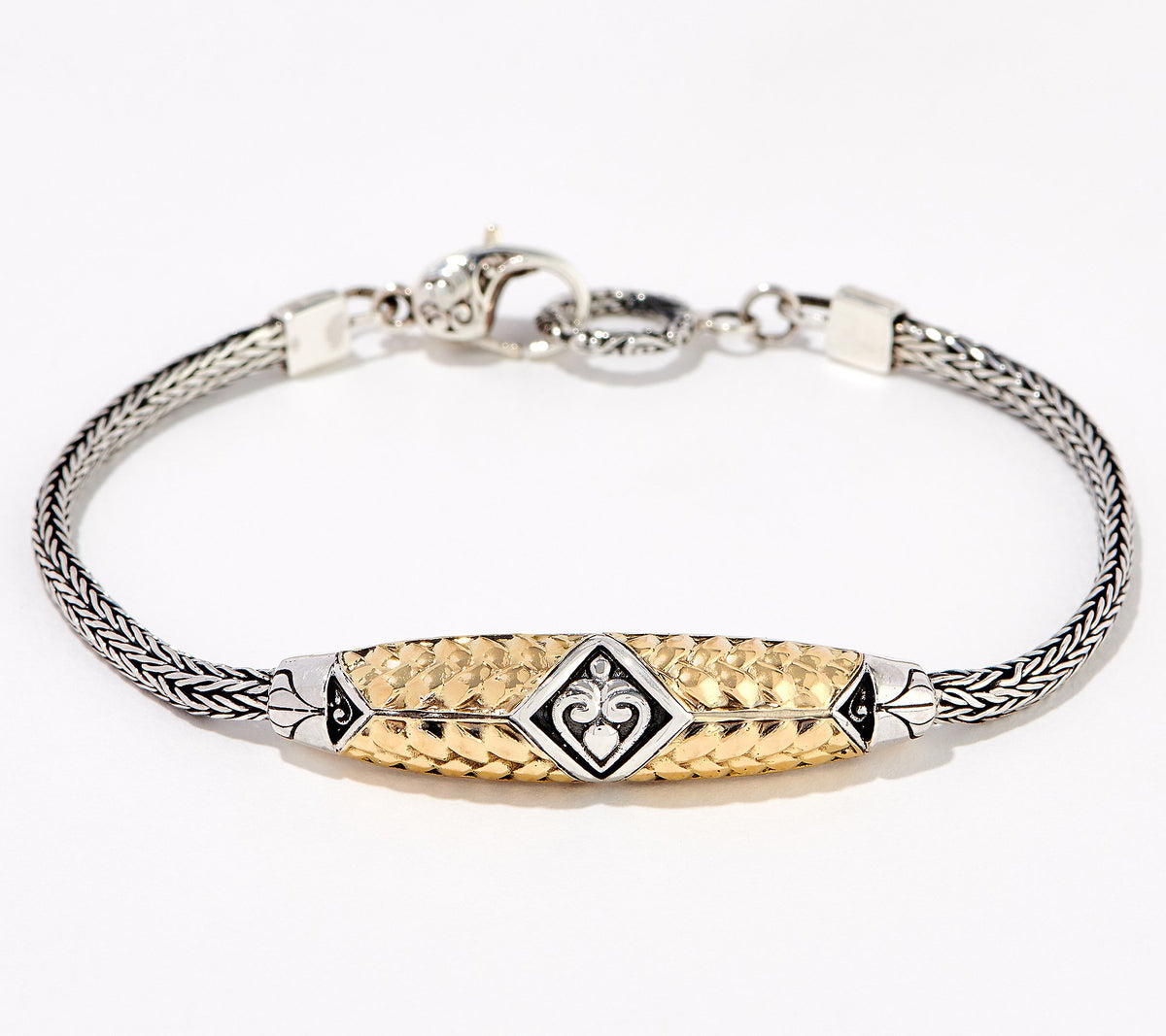 Artisan Crafted Fancy Station Bracelet Sterling Silver & 18K Gold, 6-3/4"