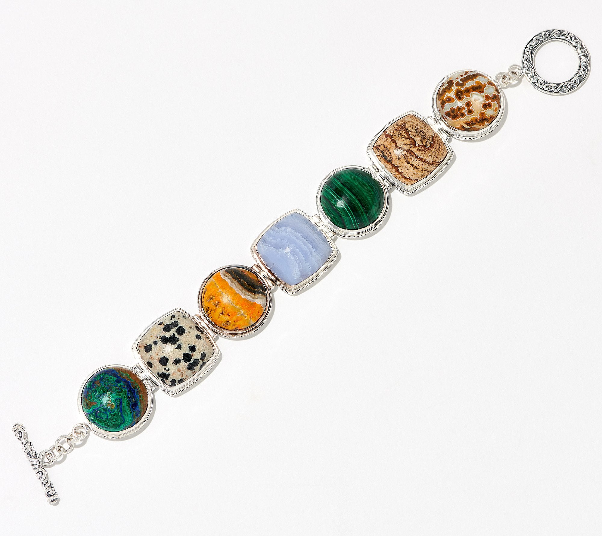 Artisan Crafted Fancy Cushion Cabochon Gemstone Bracelet, 7-3/4"