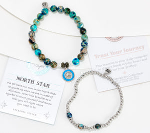T. Jazelle Gemstone North Star Charm & Affirmation Bracelet Stacker Set, SS Small/Average